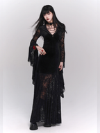 Black Velvet Lace Bell Sleeve Gothic Dress