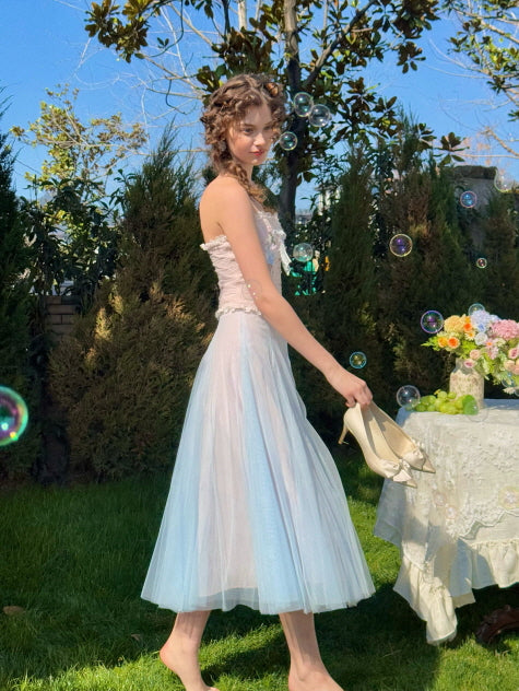 Pastel Bloom Embroidered Corset & Tulle Skirt