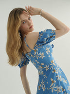 Blue Floral Off-Shoulder Summer Dress