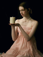 Blush Petal Ruffle Back Bow Dress