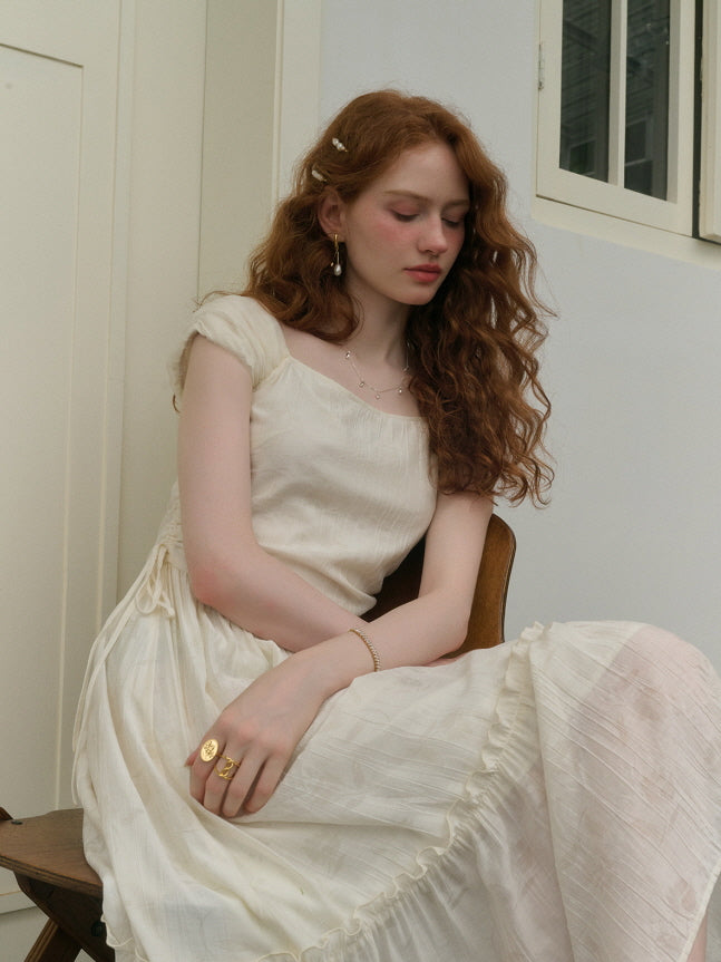 Floral Embossed Drawstring Dress