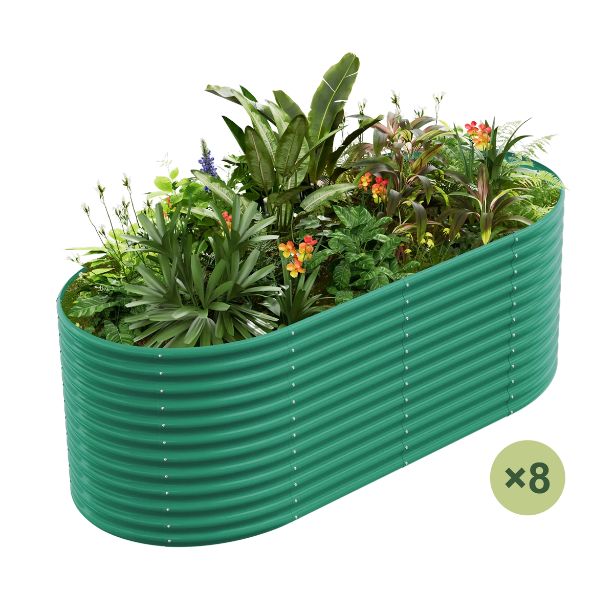 set of 8 — 36-inch tall oval galvanized metal raised garden bed, 8 by 4 feet — view 2