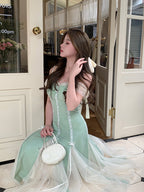 Evelyn's Mint Princess Slit Mesh Dress