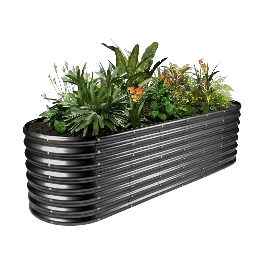 24-inch tall oval galvanized metal raised garden bed, 8 by 2 feet — view 3
