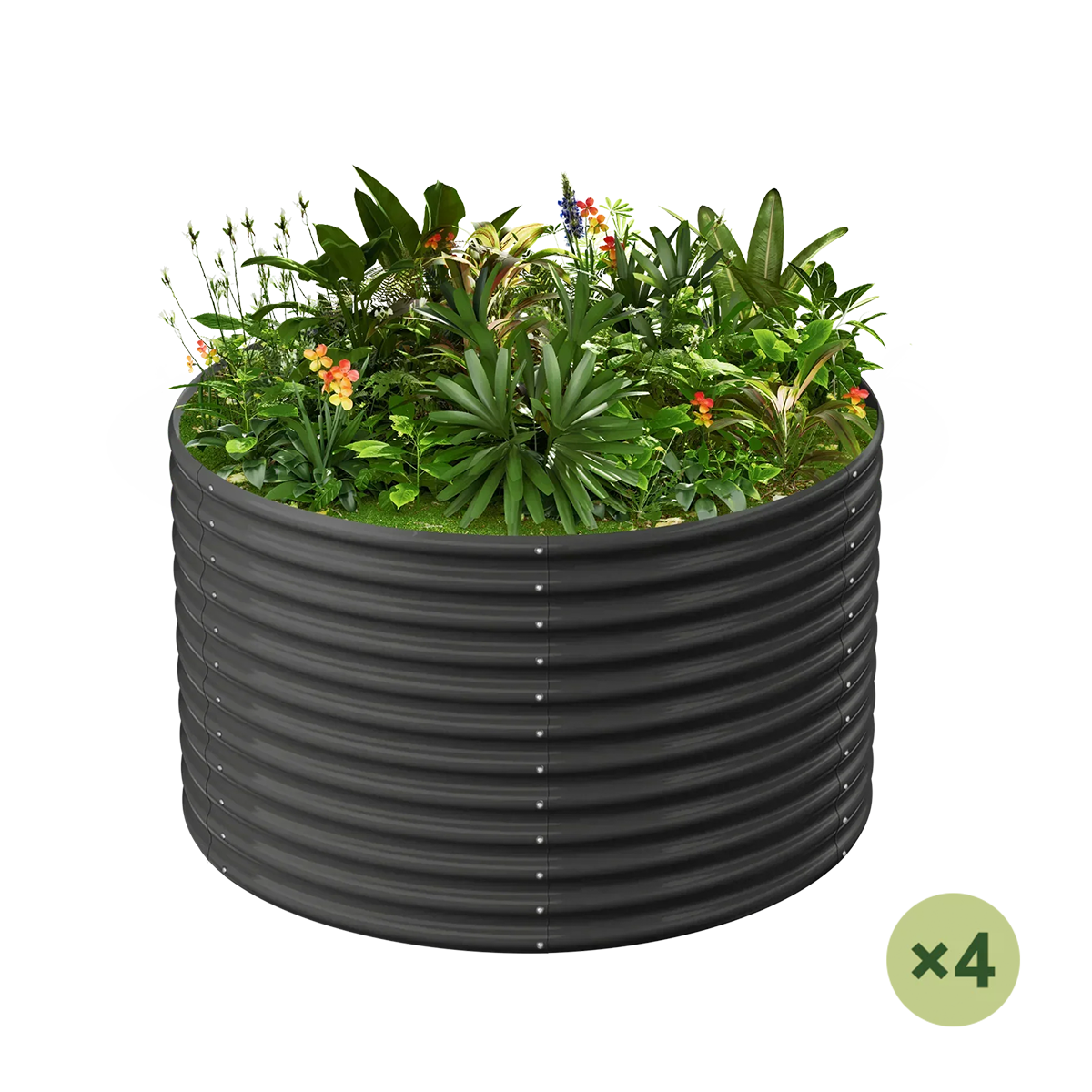 set of 4 — 36-inch tall round galvanized metal raised garden bed, 3 feet in diameter — view 3
