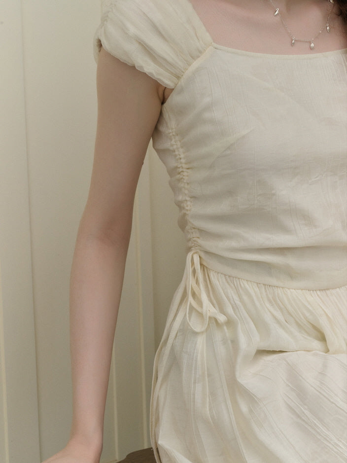 Floral Embossed Drawstring Dress