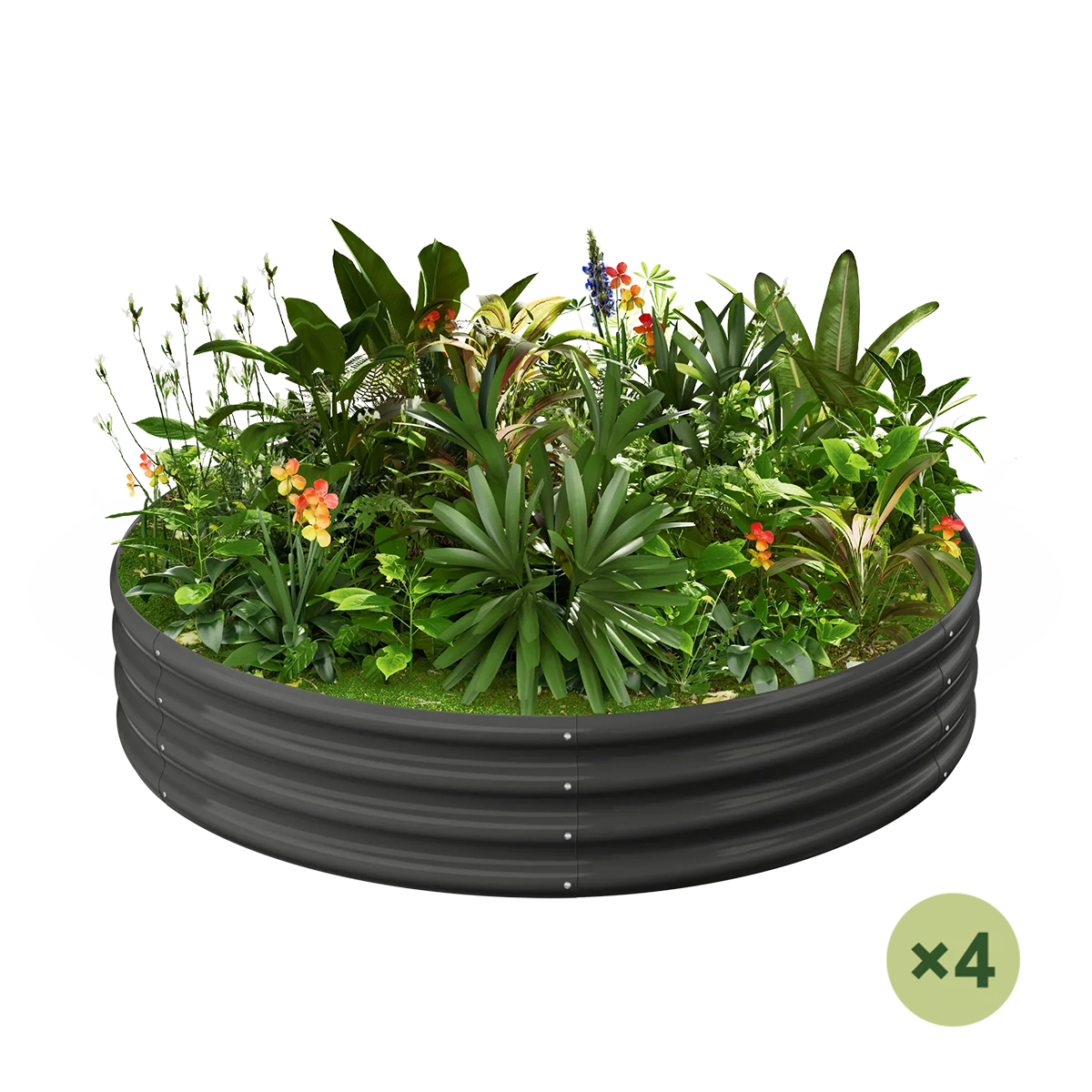 set of 4 — 12-inch tall round galvanized metal raised garden bed, 4 feet in diameter — view 3