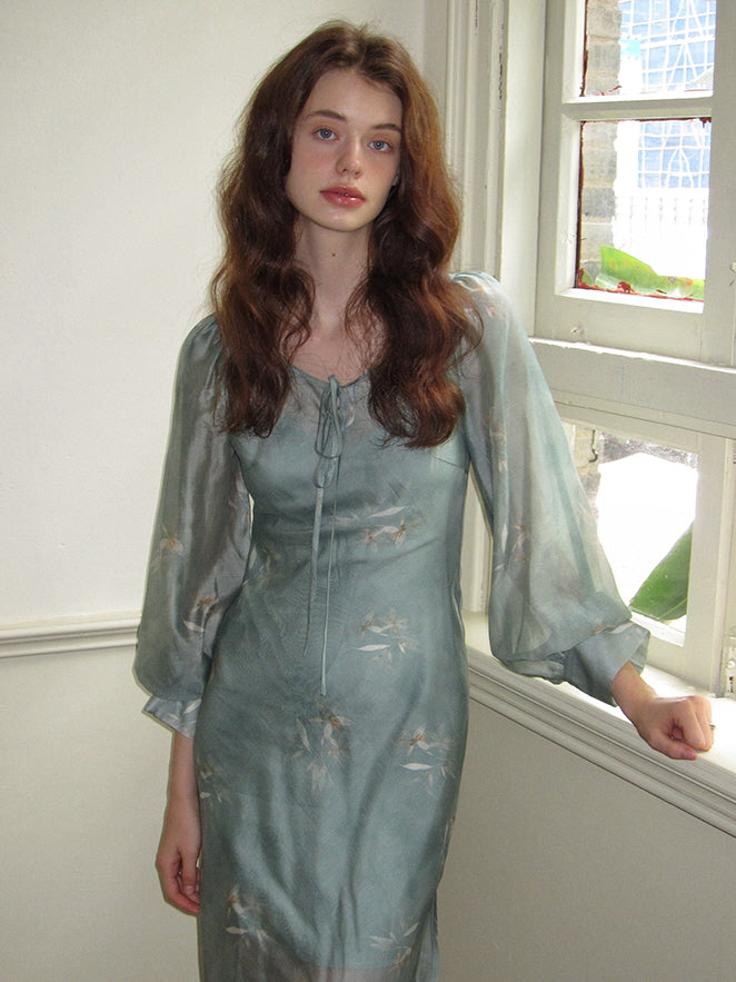 Ethereal Spring Meadow Sheer Sleeve Dress