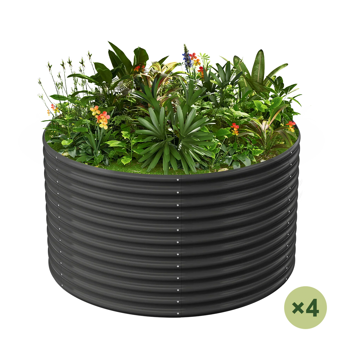 set of 4 — 36-inch tall round galvanized metal raised garden bed, 4 feet in diameter — view 3