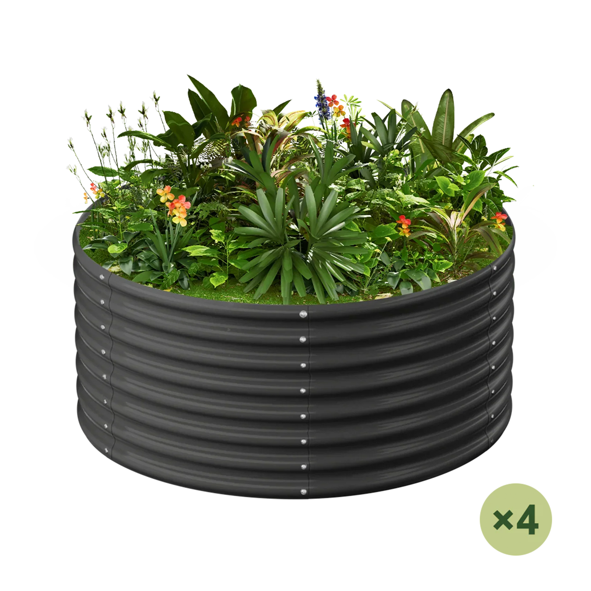 set of 4 — 24-inch tall round galvanized metal raised garden bed, 2 feet in diameter — view 3