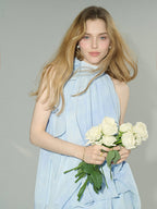 Ethereal Blue Ruffle Rose Halter Top