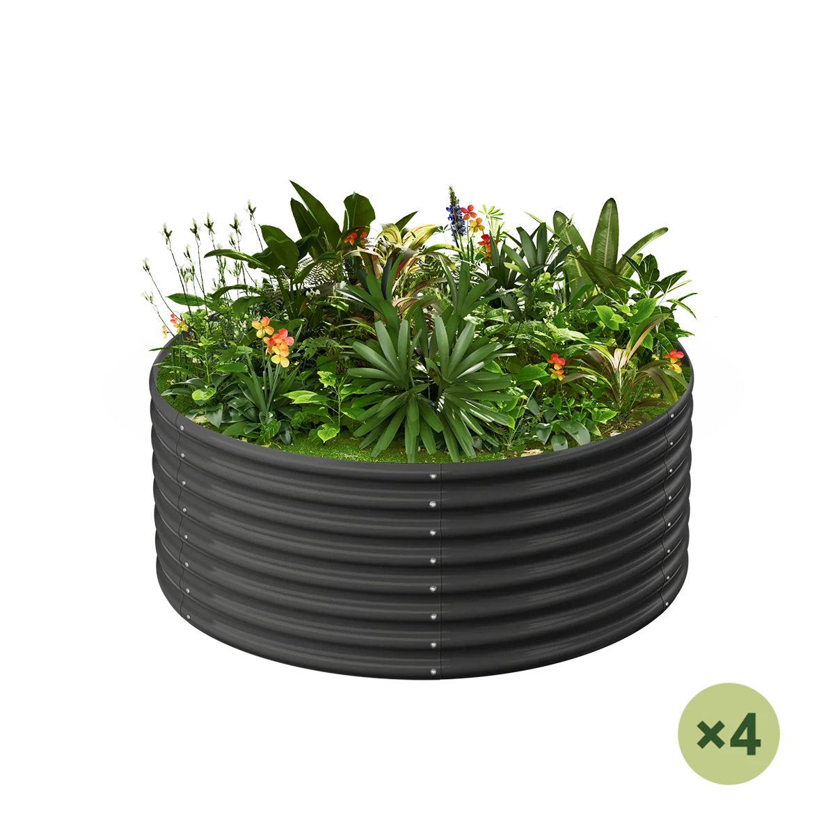 set of 4 — 24-inch tall round galvanized metal raised garden bed, 3 feet in diameter — view 3