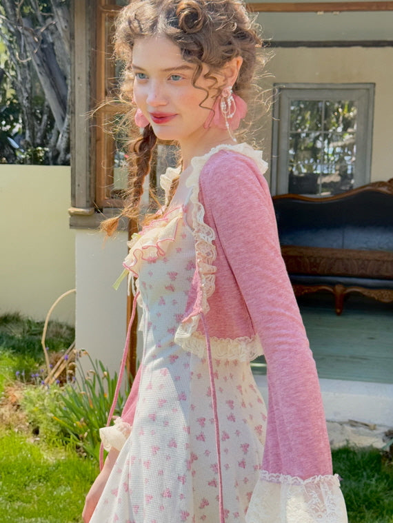 Vintage Rosebud Lace-Trimmed Knit Dress