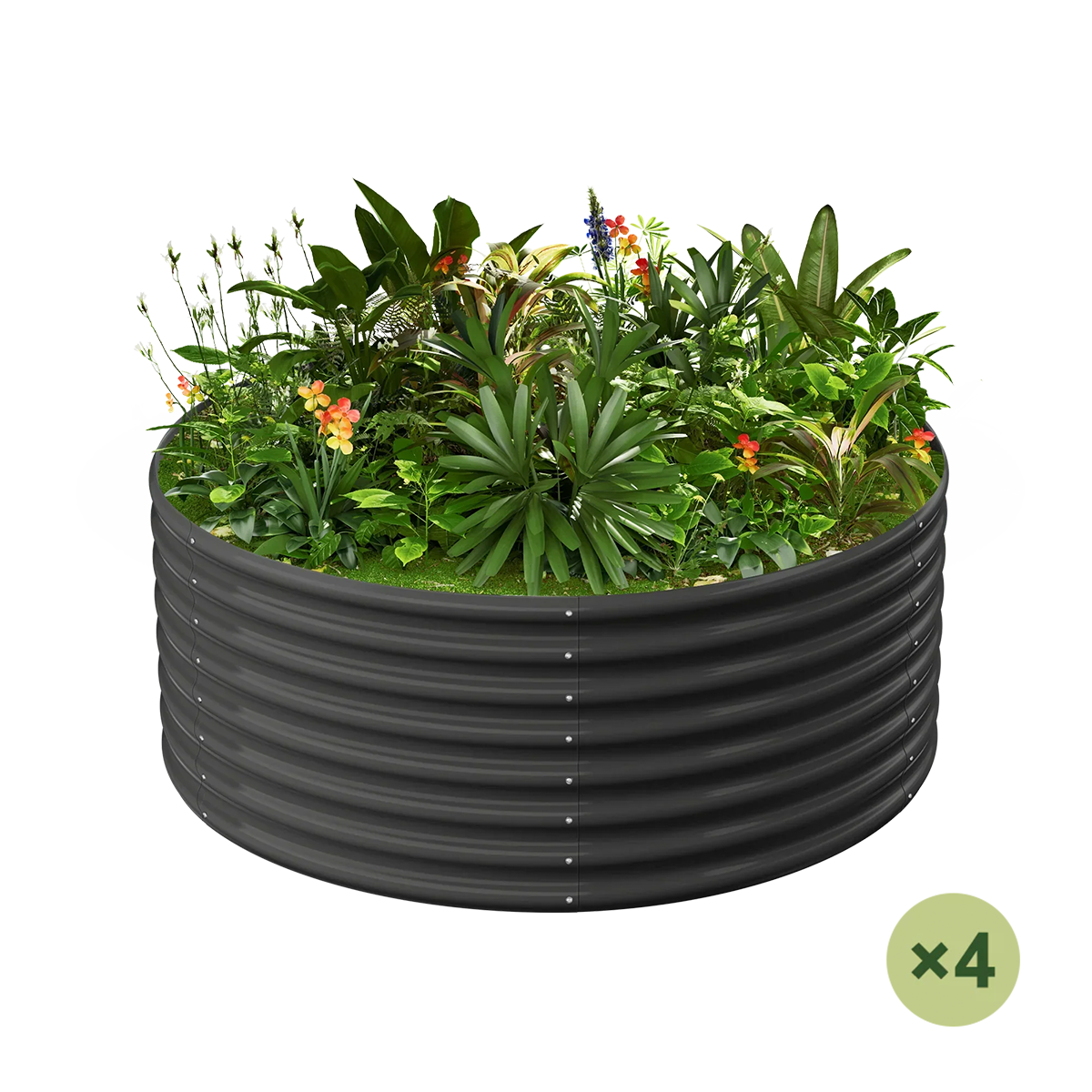 set of 4 — 24-inch tall round galvanized metal raised garden bed, 4 feet in diameter — view 3