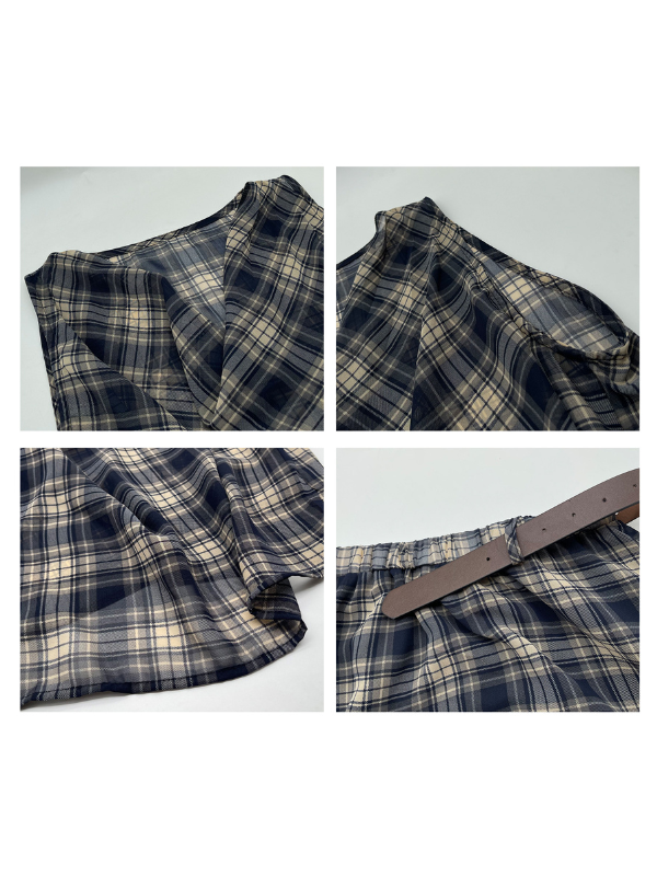 Vintage Check Sleeveless Top & Maxi Skirt Set