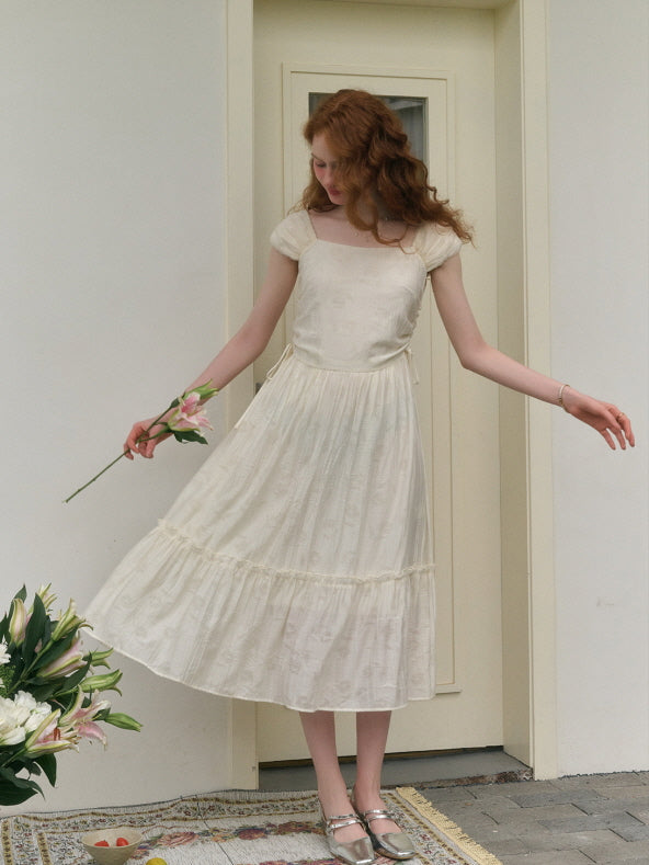 Floral Embossed Drawstring Dress