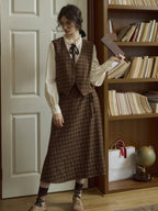 Brown Check Plaid Vintage Wrap Skirt