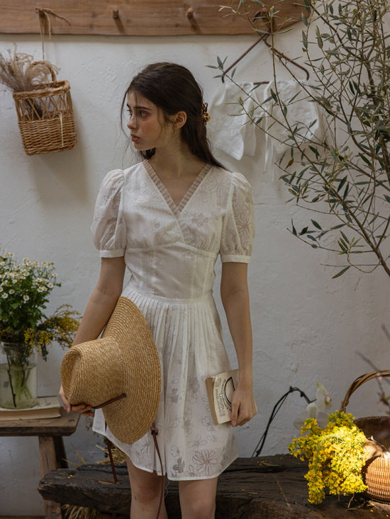 Whispering Blossom Cotton White Dress