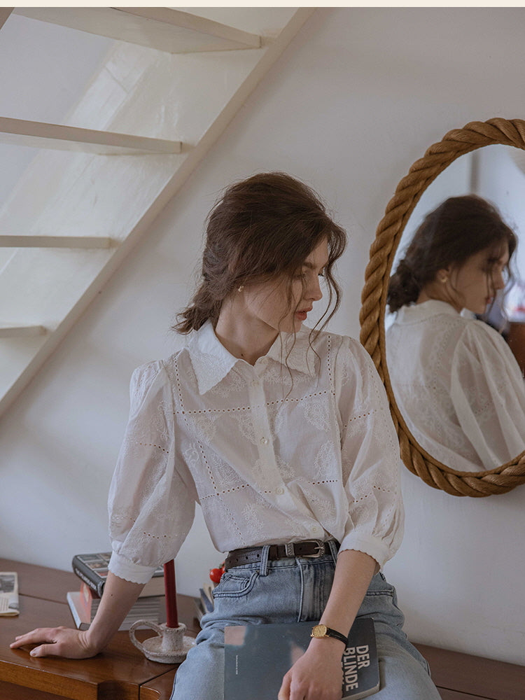 Vintage Embroidered Cotton Blouse