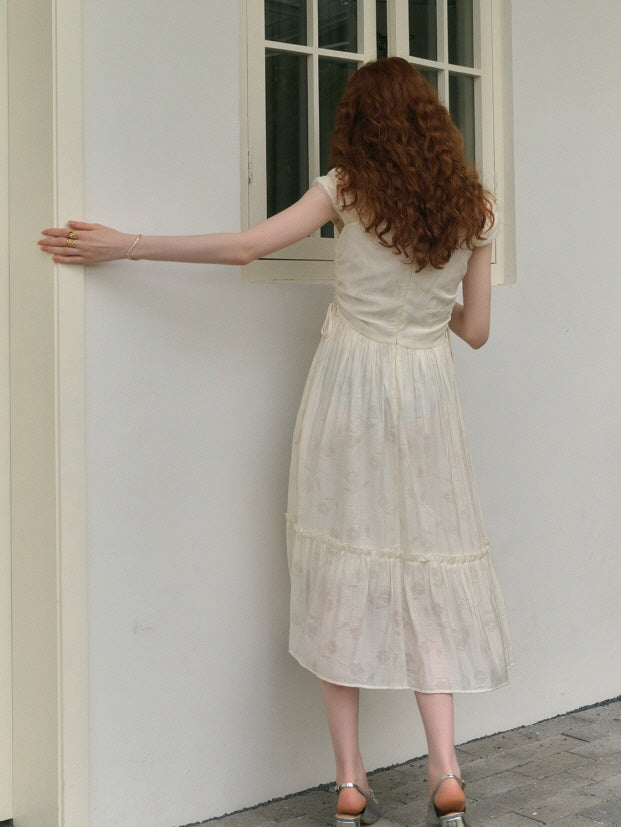 Floral Embossed Drawstring Dress