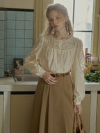 Romantic Lace Yoke Cotton Blouse