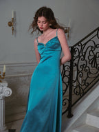 Turquoise Moonlit Satin Jewel Dress