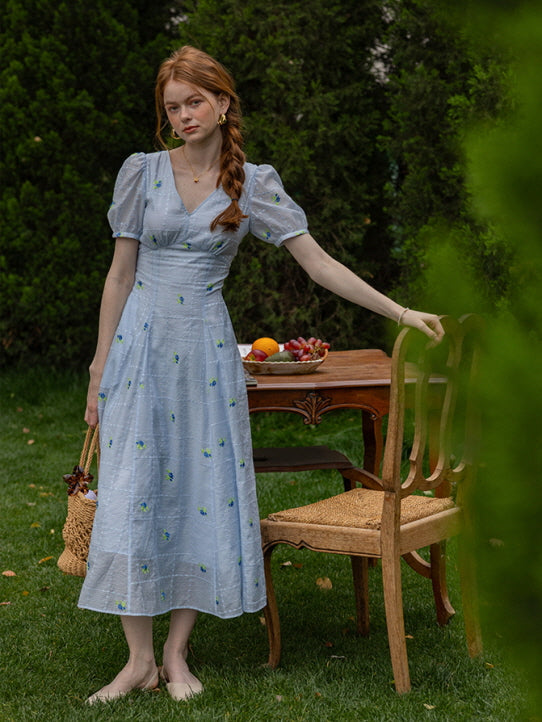 Dreamy Blue Blossom Embroidered Dress