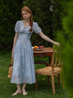 Dreamy Blue Blossom Embroidered Dress
