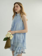 Ethereal Blue Ruffle Rose Halter Top