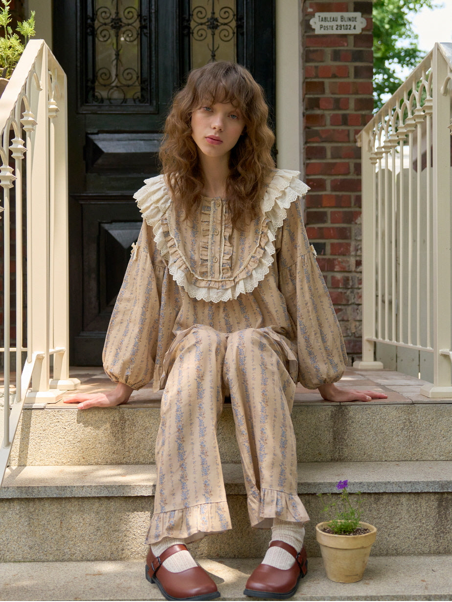 Vintage Ruffle Cotton Pajama Set