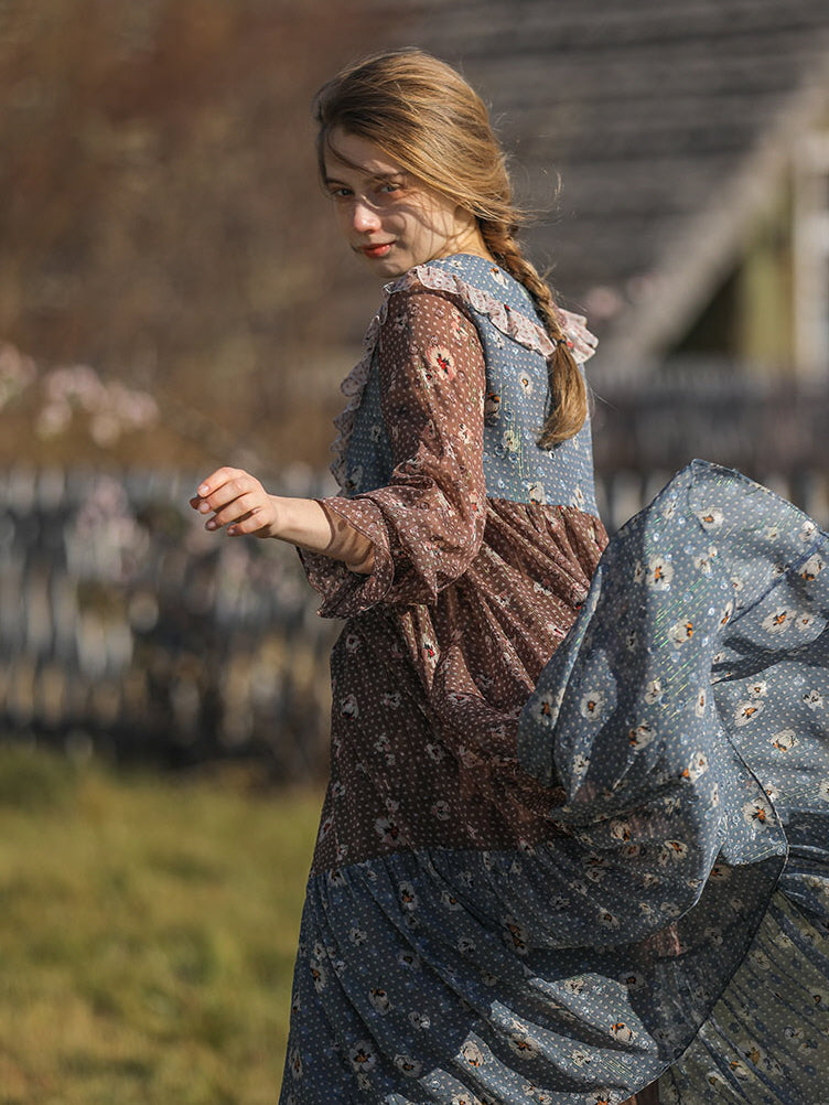 Autumn Patchwork Chiffon Dress