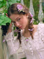 Lilac Ribbon Embroidered Lace Blouse