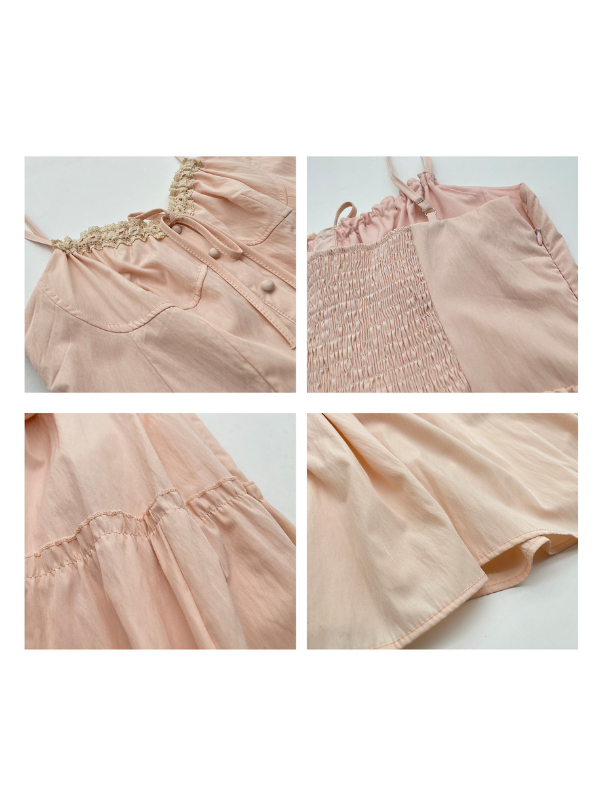 Blush Ribbon-Tie Tiered Dress