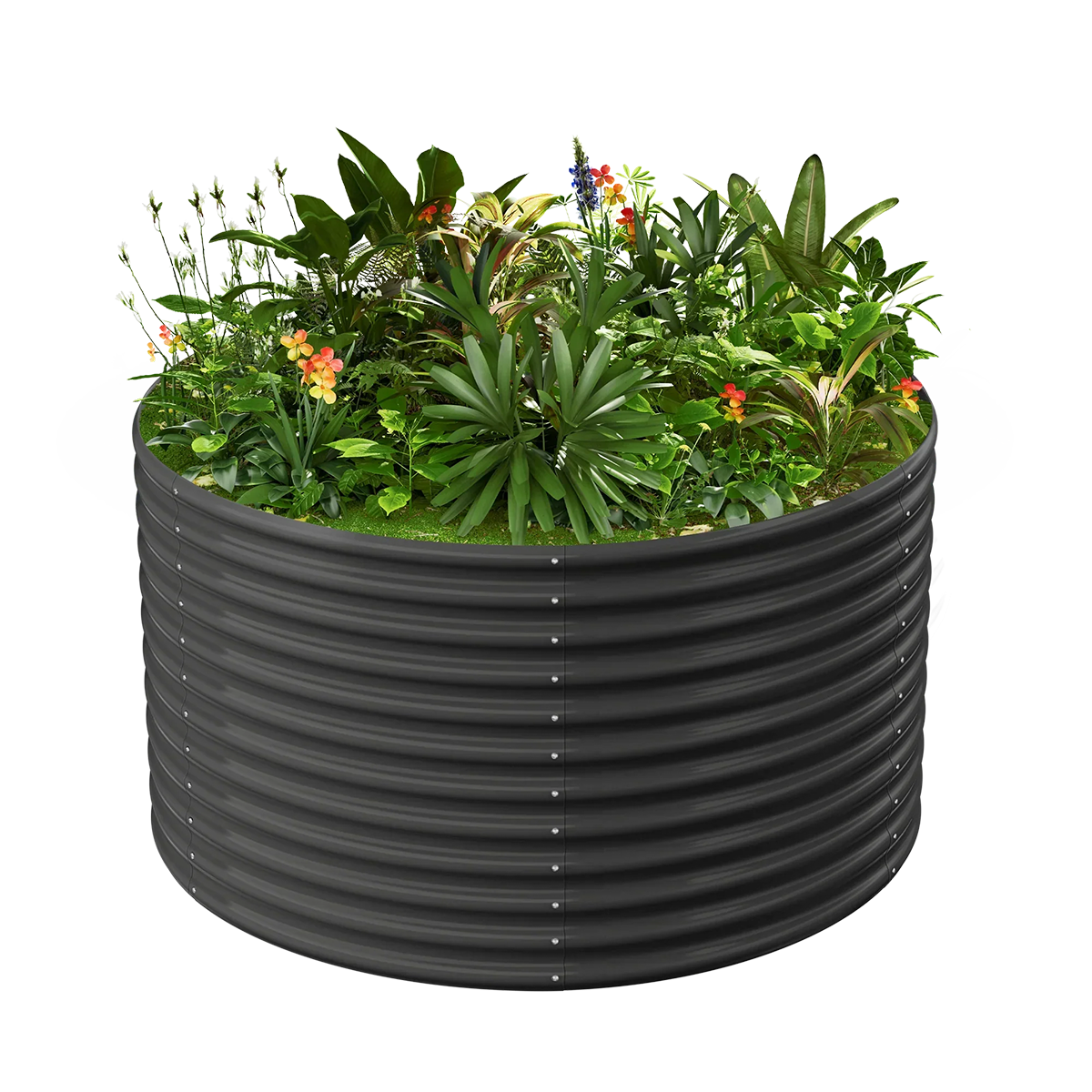 36-inch tall round galvanized metal raised garden bed, 4 feet in diameter — view 3