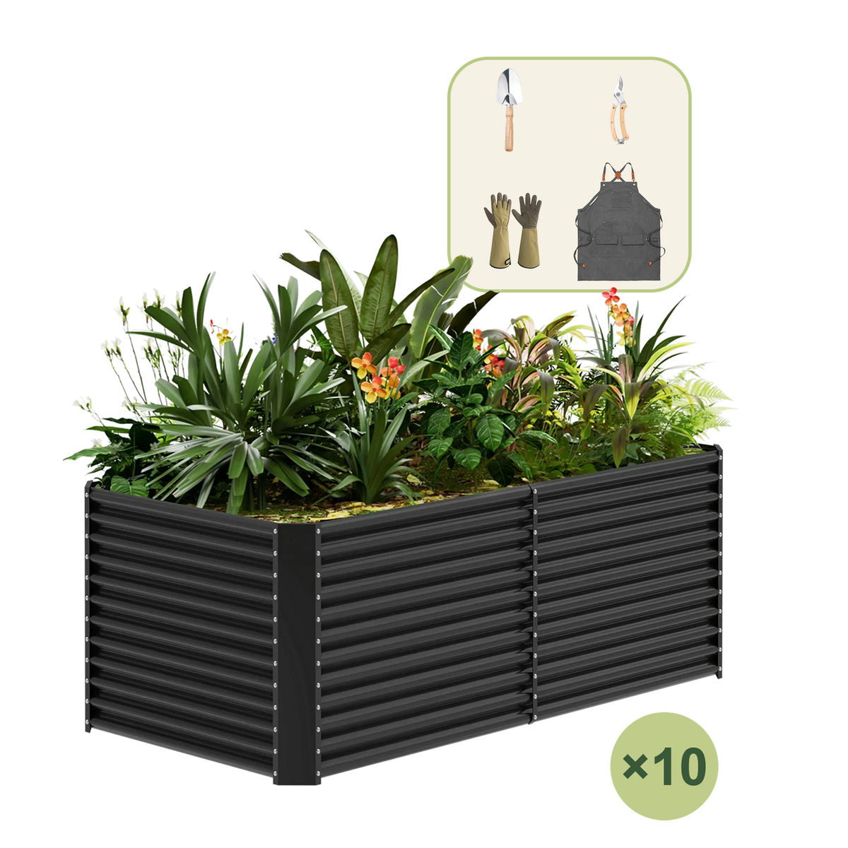 10-Pack 36" Tall Rectangular 8x4x3ft Galvanized Raised Garden Bed+Gardening Gift Pack — view 3