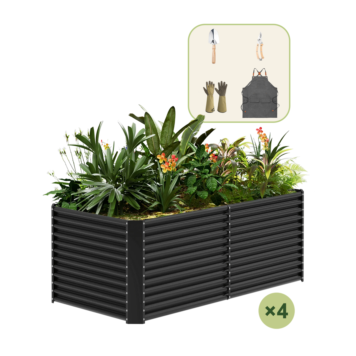 4-Pack 36" Tall Rectangular 8x4x3ft Galvanized Raised Garden Bed+Gardening Gift Pack — view 3