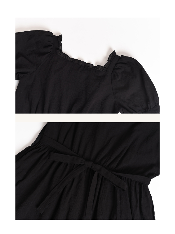 Noir Rose Embroidered Vintage Black Dress