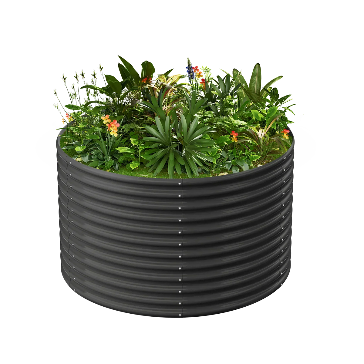 36-inch tall round galvanized metal raised garden bed, 3 feet in diameter — view 3