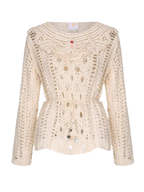Floral Embroidered Cream Crochet Knit Blouse