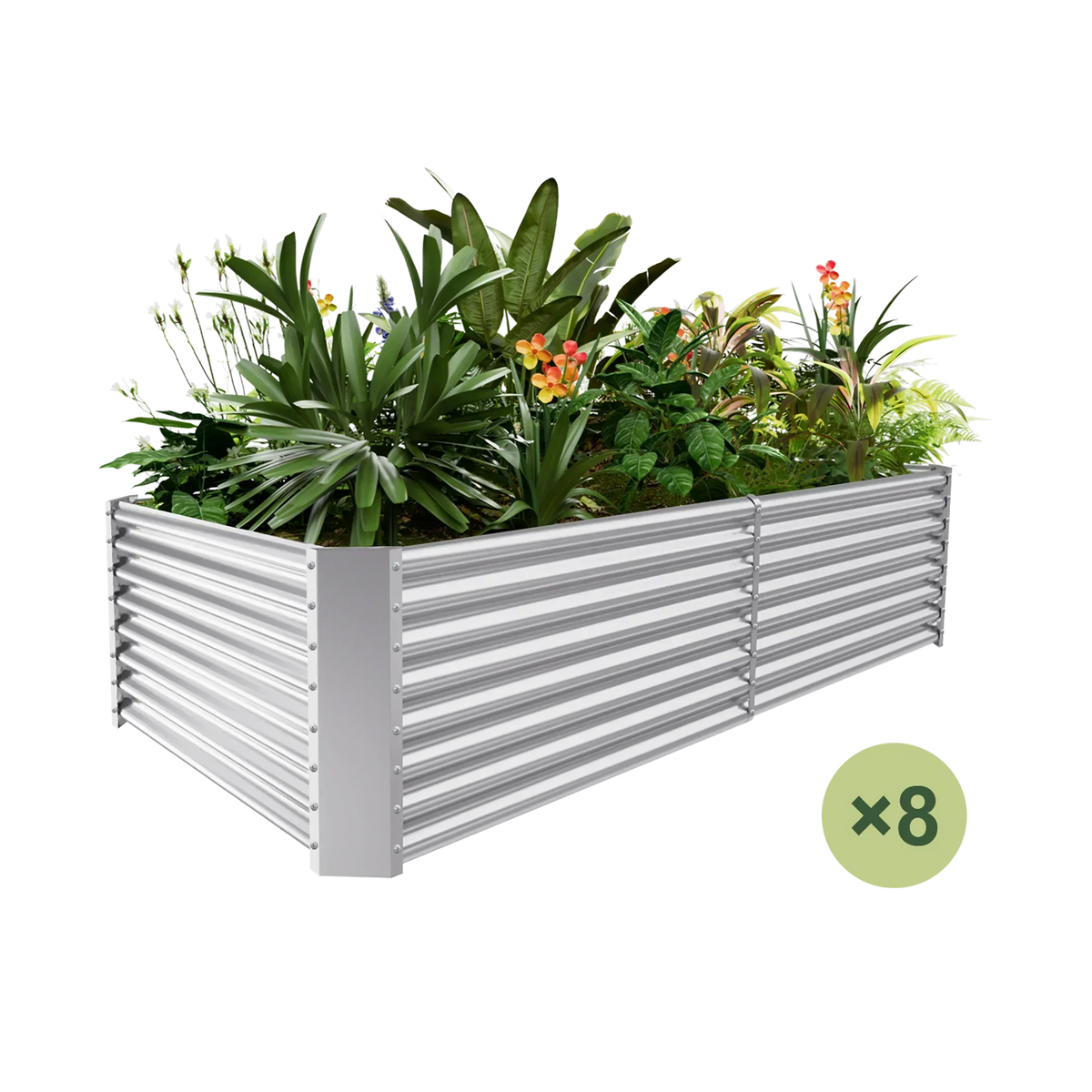 set of 8 — 24-inch tall rectangular galvanized metal raised garden bed, 8 by 4 feet — view 2