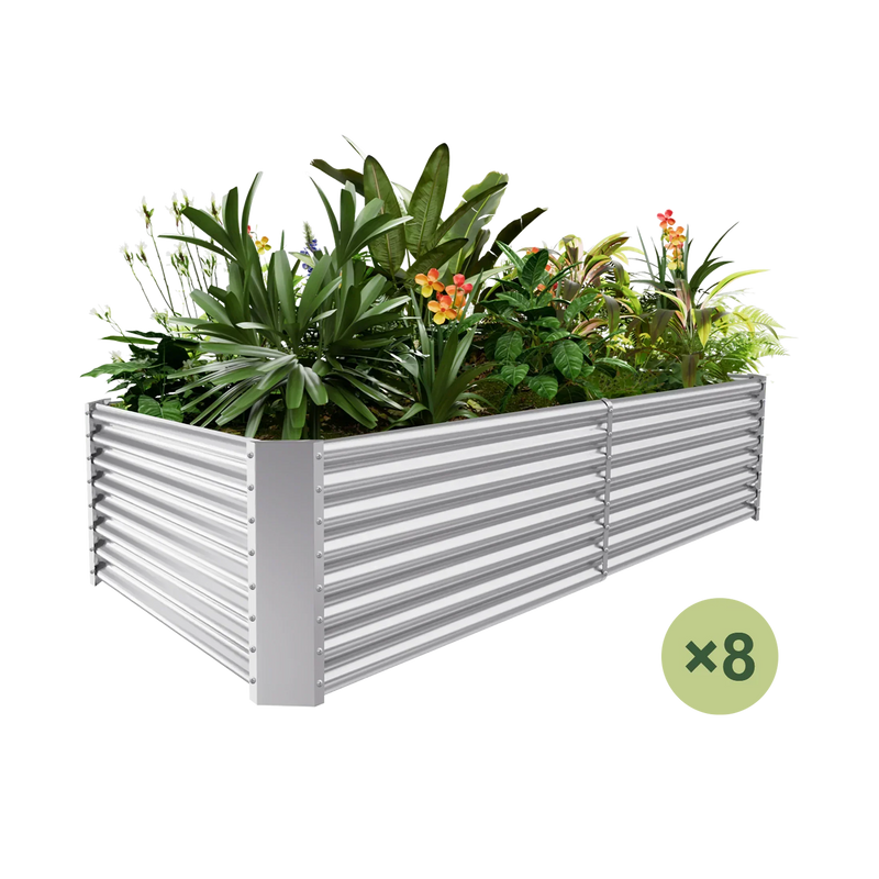 set of 8 — 24-inch tall rectangular galvanized metal raised garden bed, 8 by 4 feet — view 2
