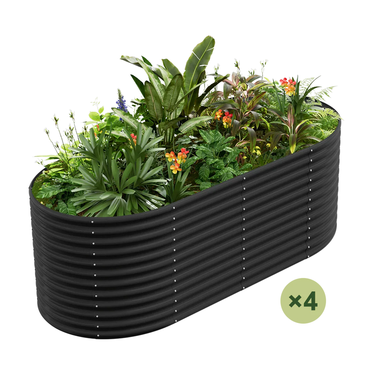 set of 4 — 36-inch tall oval galvanized metal raised garden bed, 8 by 4 feet — view 3