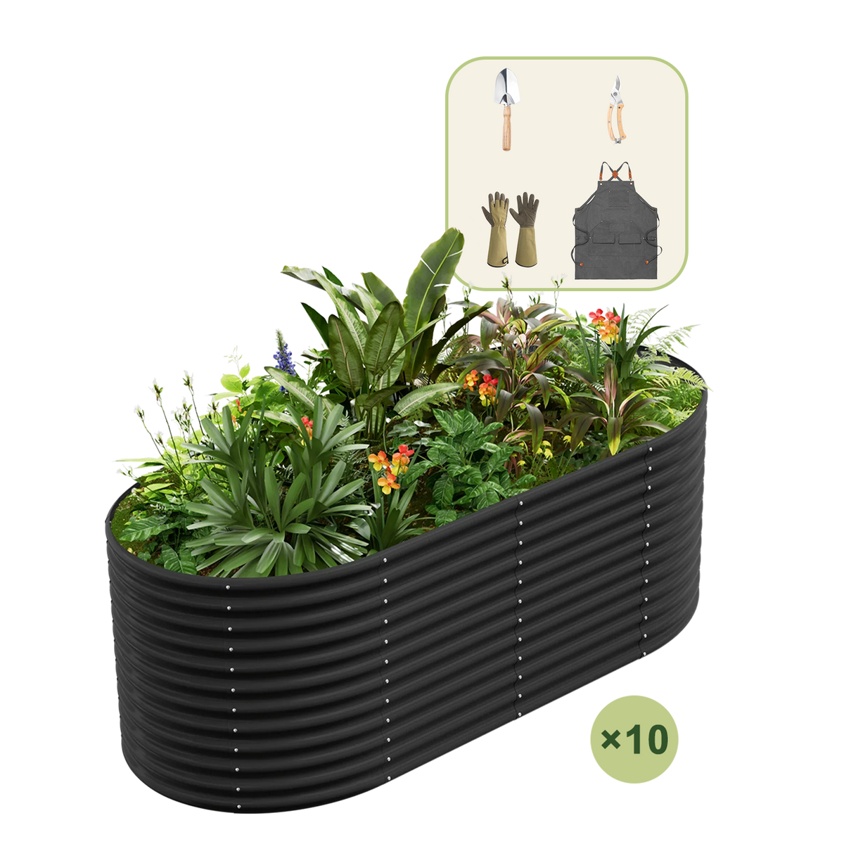 10-Pack 36" Tall Oval 8x4x3ft Galvanized Raised Garden Bed+Gardening Gift Pack — view 3
