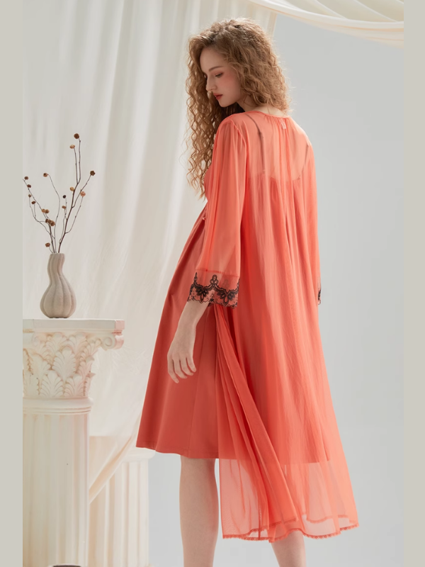 Ethereal Lace Trim Nightgown Set – Delicate Robe & Slip Dress