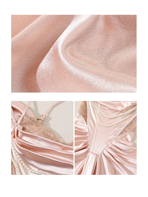 Opulent Pearl Drape Satin Corset Gown
