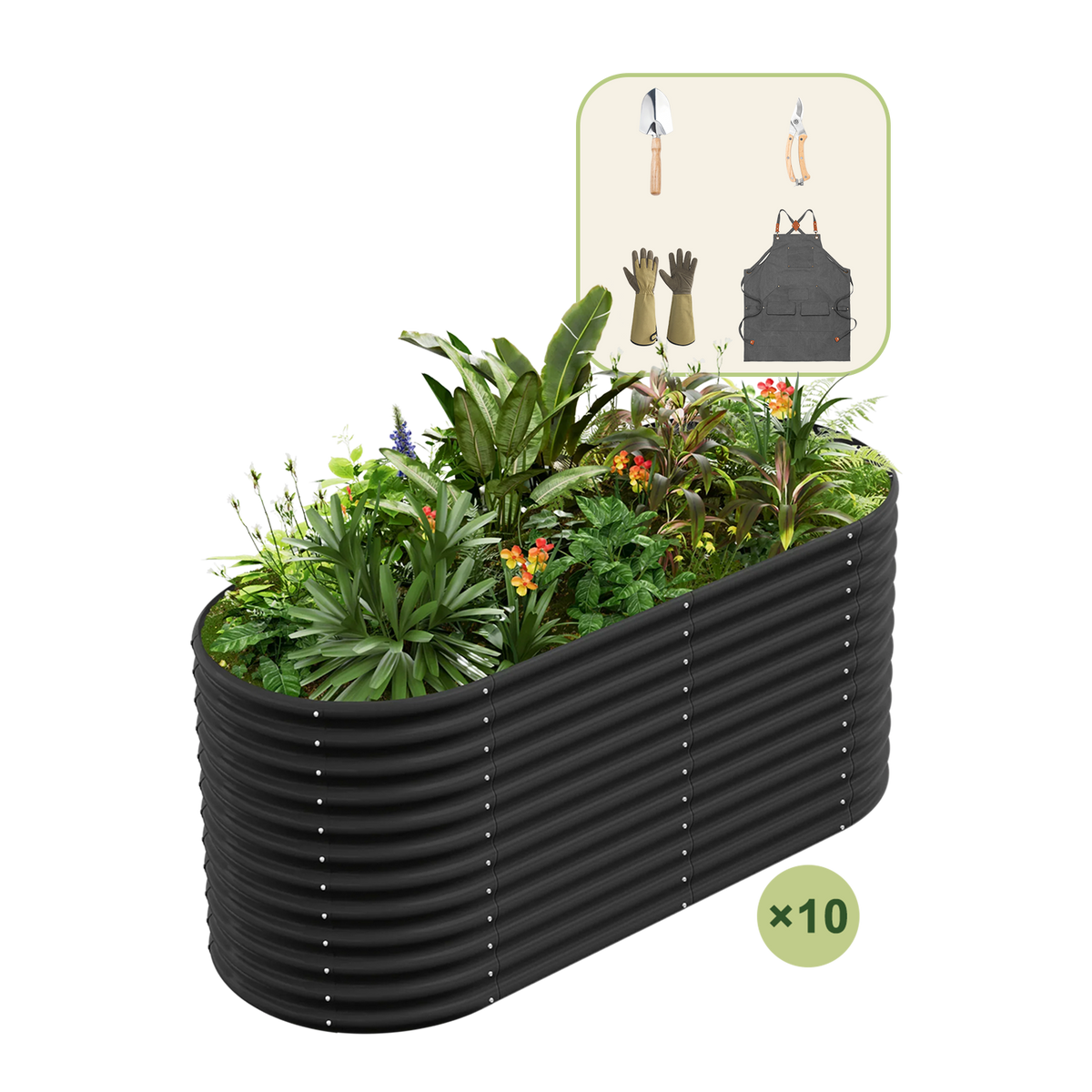10-Pack 36" Tall Oval 6x3x3ft Galvanized Raised Garden Bed+Gardening Gift Pack — view 3