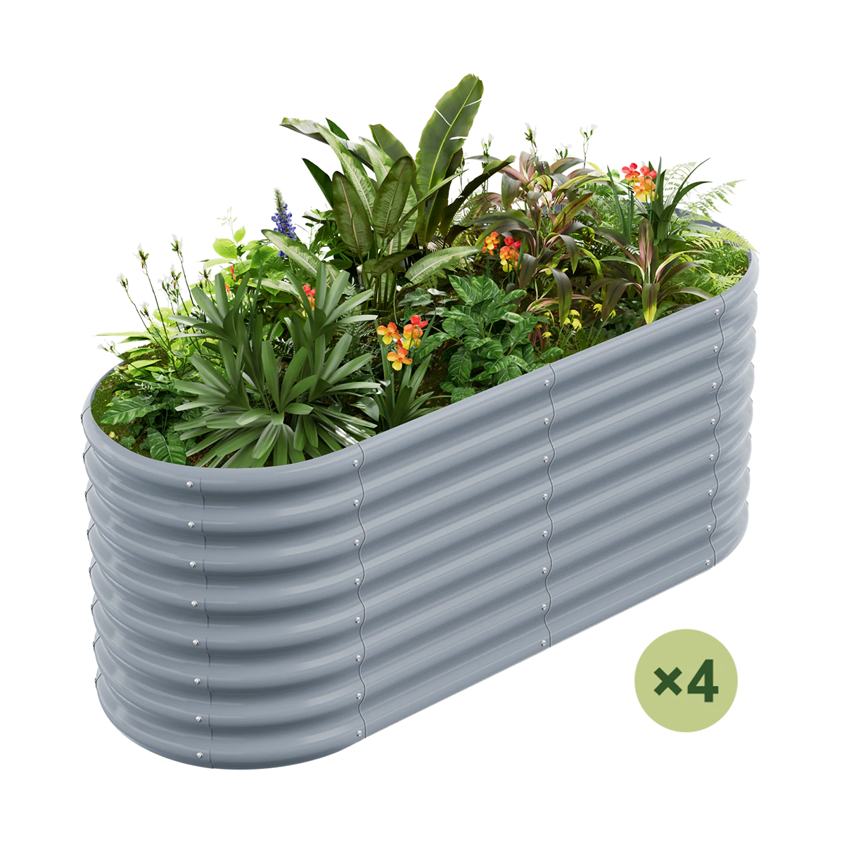 set of 4 — 24-inch tall oval galvanized metal raised garden bed, 4 by 2 feet — view 3