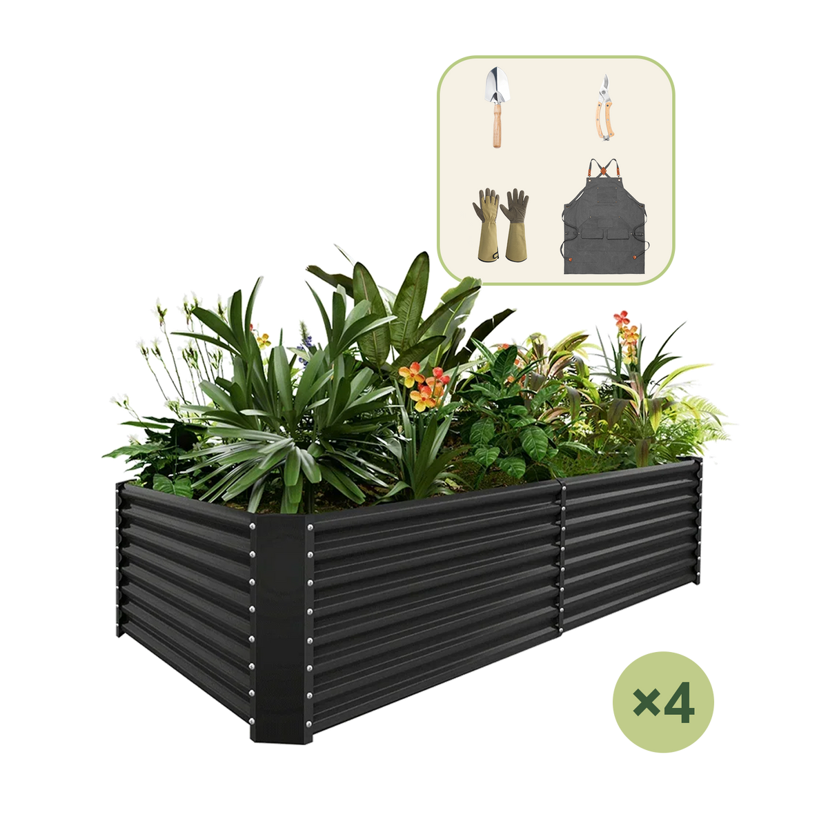 4-Pack 24" Tall Rectangular 8x4x2ft Galvanized Raised Garden Bed+Gardening Gift Pack — view 3