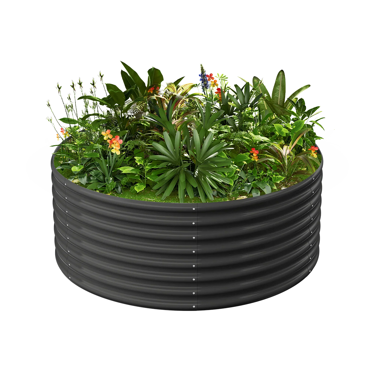 24-inch tall round galvanized metal raised garden bed, 4 feet in diameter — view 3