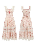 Red Bloom Cotton Lace-Up Dress